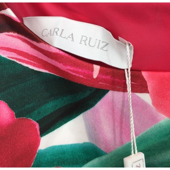 NWT CARLA RUIZ 99066 Size: Spain 42 /US 10 Rojo Red Floral Midi Dress - Picture 6 of 6